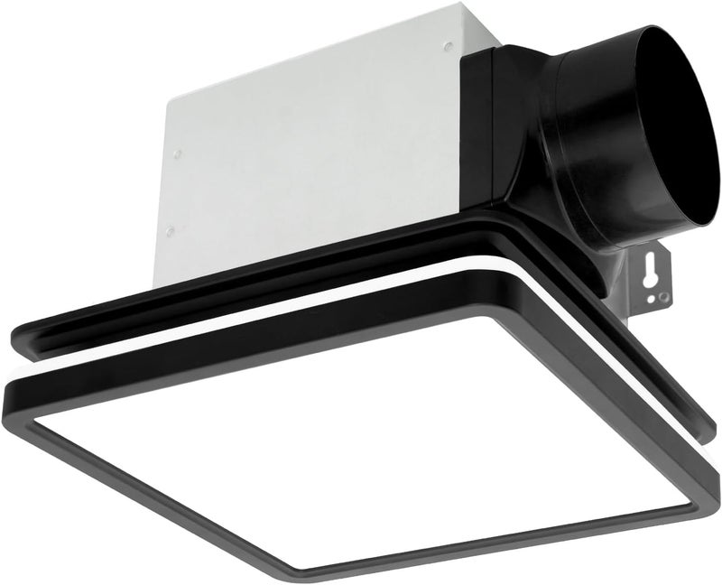 Akicon Bathroom Exhaust Fan with Light, 80CFM 2.0 Sones Exhaust Fan for Bathroom Ceiling, 15W Dimmable 3CCT LED Lights & 3.5W Nightlight Vent Fan for Home, Shower Room, Square, Black - Image 1